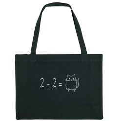 Grand sac shopping en toile recyclé noir 2 plus 2 égale Cat (Gondrax,Chats,Animaux,Humour,Devoirs de vacances)