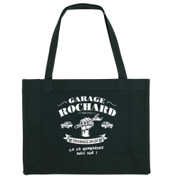 Grand sac shopping en toile recyclé noir Garage Rochard 2 (Gondrax,Humour)