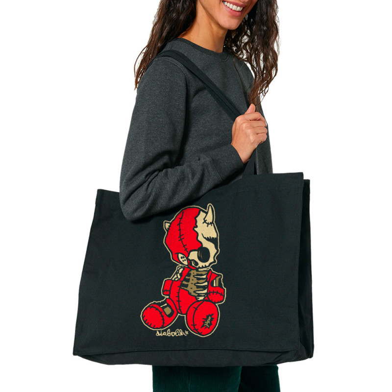 Grand sac shopping en toile recyclé noir Dead Puppet (Diabolik,Têtes de morts)