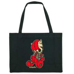 Grand sac shopping en toile recyclé noir Dead Puppet (Diabolik,Têtes de morts)