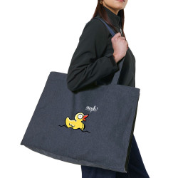 Grand sac shopping en toile recyclé bleu nuit Canard meuh (Gondrax,Animaux,Humour)