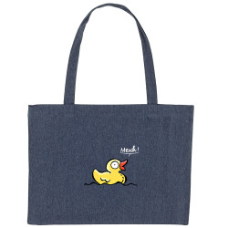 Grand sac shopping en toile recyclé bleu nuit Canard meuh (Gondrax,Animaux,Humour)