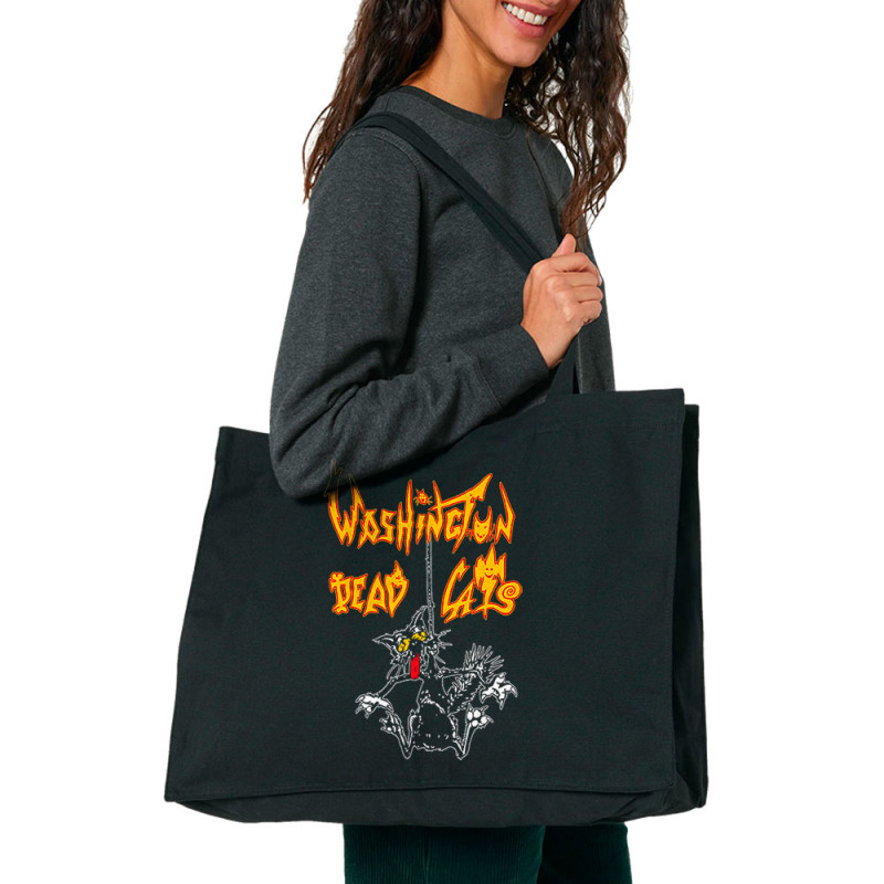 Grand sac shopping en toile recyclé noir Washington Dead Cats - Hanged Cat (Washington Dead Cats)