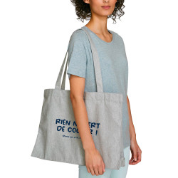 Grand sac shopping en toile recyclé gris chiné Rien ne sert de courir (Gondrax,Humour,Slogans Débiles,Paresse)