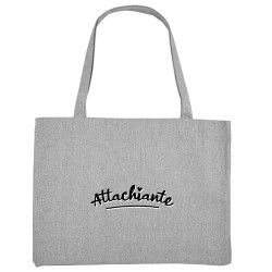 Grand sac shopping en toile recyclé gris chiné Attachiante (Gondrax,Humour,Slogans Débiles)