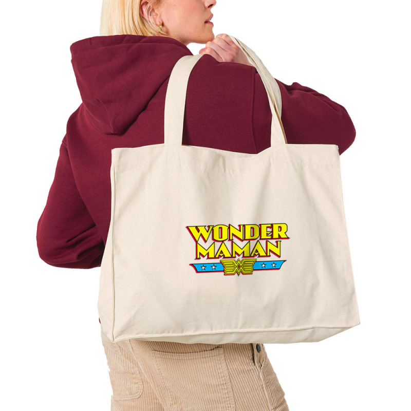 Grand sac shopping en toile recyclé naturel Wonder Maman (Humour,Films/Séries,Fête des mères,Détournements,Papa Maman Papy Mamie