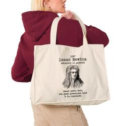 Grand sac shopping en toile recyclé naturel Isaac Newton découvre la gravité (Gondrax,Humour,Slogans Débiles)