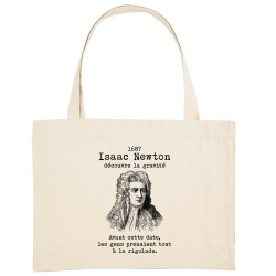 Grand sac shopping en toile recyclé naturel Isaac Newton découvre la gravité (Gondrax,Humour,Slogans Débiles)