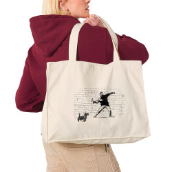 Grand sac shopping en toile recyclé naturel Banksy Vas chercher (Gondrax,Animaux,Humour)