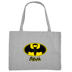 Grand sac shopping en toile recyclé gris chiné Barman (Gondrax,Alcool,Détournements)