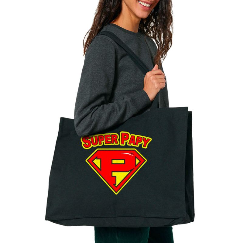 Grand sac shopping en toile recyclé noir Super Papy (Gondrax,Humour,Détournements,Papa Maman Papy Mamie)