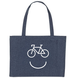 Grand sac shopping en toile recyclé bleu nuit Bike Smiley (Gondrax,Vélo)