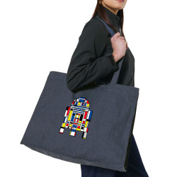 Grand sac shopping en toile recyclé bleu nuit R2D2 Mondrian (Le Duc,Films/Séries,Star Wars)