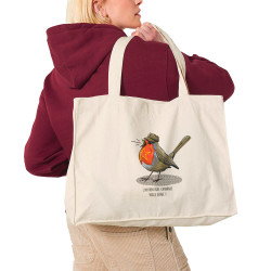 Grand sac shopping en toile recyclé naturel Camarade Rouge Gorge (Mr Mouton,Animaux,Humour)