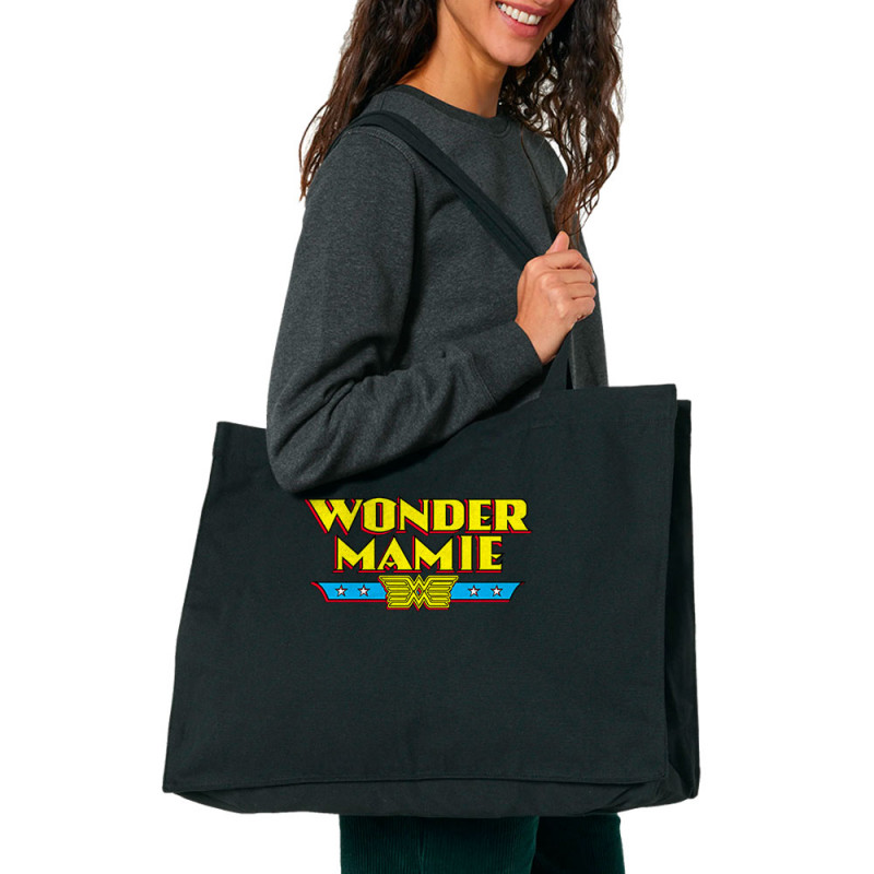 Grand sac shopping en toile recyclé noir Wonder Mamie (Gondrax,Humour,Détournements,Papa Maman Papy Mamie,Fête des mères)