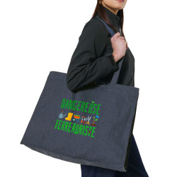 Grand sac shopping en toile recyclé bleu nuit Dangereuse terreauriste (Andy,Humour)