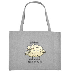 Grand sac shopping en toile recyclé gris chiné Le rarissime mouton à 5 pattes (Mr Mouton,Animaux,Humour)