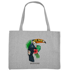Grand sac shopping en toile recyclé gris chiné Tatoucan (Mr Mouton,Animaux,Humour)