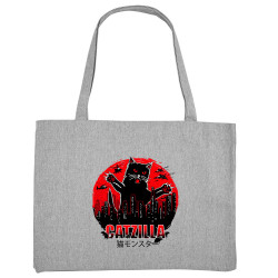 Grand sac shopping en toile recyclé gris chiné Catzilla (Gondrax,Animaux,Chats)