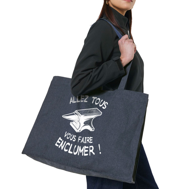 Grand sac shopping en toile recyclé bleu nuit Allez tous vous faire enclumer (Gondrax,Slogans Débiles)