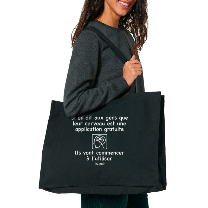 Grand sac shopping en toile recyclé noir Leur cerveau est une appli (Gondrax,Slogans Débiles,Humour)