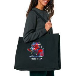 Grand sac shopping en toile recyclé noir Hello Kitap (Blacksquare,Chats,Détournements,Humour)