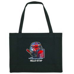 Grand sac shopping en toile recyclé noir Hello Kitap (Blacksquare,Chats,Détournements,Humour)