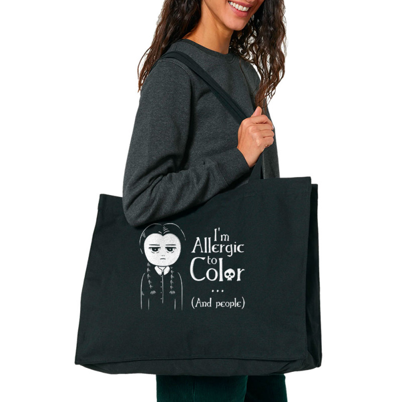 Grand sac shopping en toile recyclé noir Wednesday Adams allergic to color (Le Duc,Humour,Films/Séries)