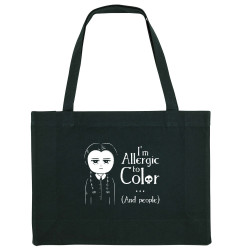 Grand sac shopping en toile recyclé noir Wednesday Adams allergic to color (Le Duc,Humour,Films/Séries)