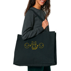Grand sac shopping en toile recyclé noir Chat plus smiley (Gondrax,Slogans Débiles,Chats,Animaux)