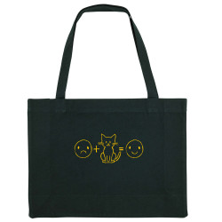 Grand sac shopping en toile recyclé noir Chat plus smiley (Gondrax,Slogans Débiles,Chats,Animaux)
