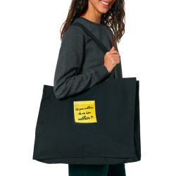 Grand sac shopping en toile recyclé noir Post-it oublier (Gondrax,Humour)