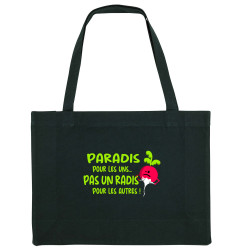 Grand sac shopping en toile recyclé noir Pas un radis (Gondrax,Fruits & Légumes,Slogans Débiles)