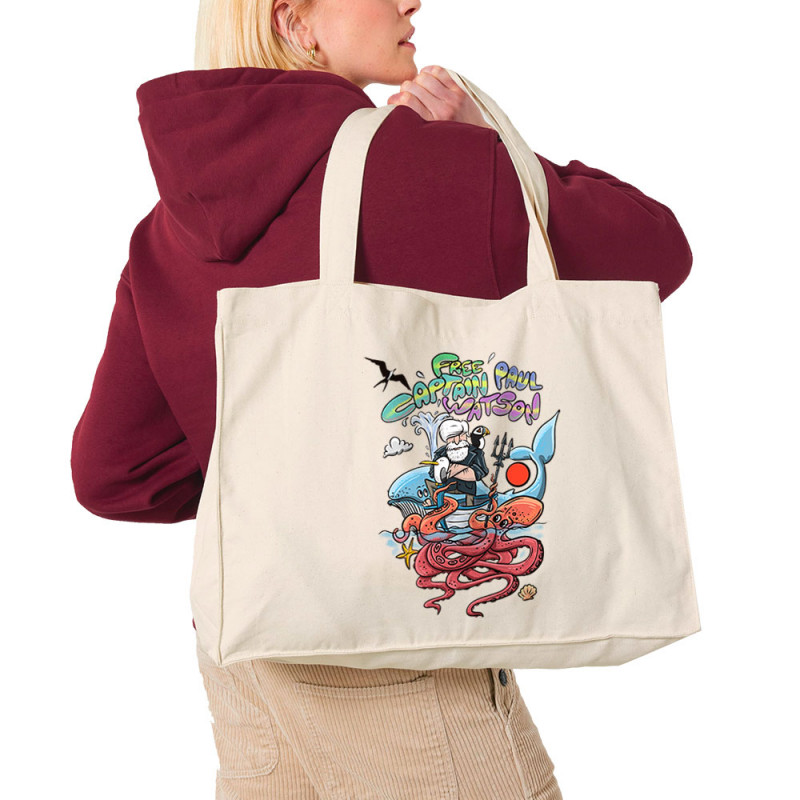 Grand sac shopping en toile recyclé naturel Free Captain Paul Watson (Mr Mouton,Animaux,Slogans engagés)