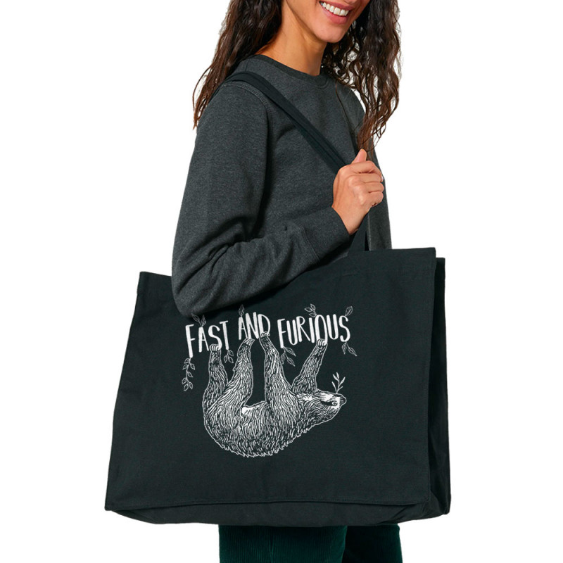 Grand sac shopping en toile recyclé noir Fast and Furious Paresseux (Les Bébêtes,Animaux,Paresse)