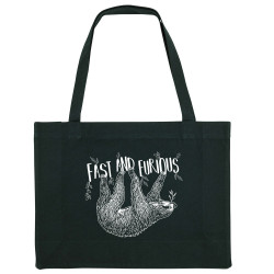 Grand sac shopping en toile recyclé noir Fast and Furious Paresseux (Les Bébêtes,Animaux,Paresse)