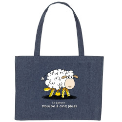 Grand sac shopping en toile recyclé bleu nuit Le fameux mouton à cinq pâtes (Gondrax,Animaux,Humour)