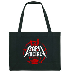 Grand sac shopping en toile recyclé noir Papy Metal (Gondrax,Humour,Papa Maman Papy Mamie)