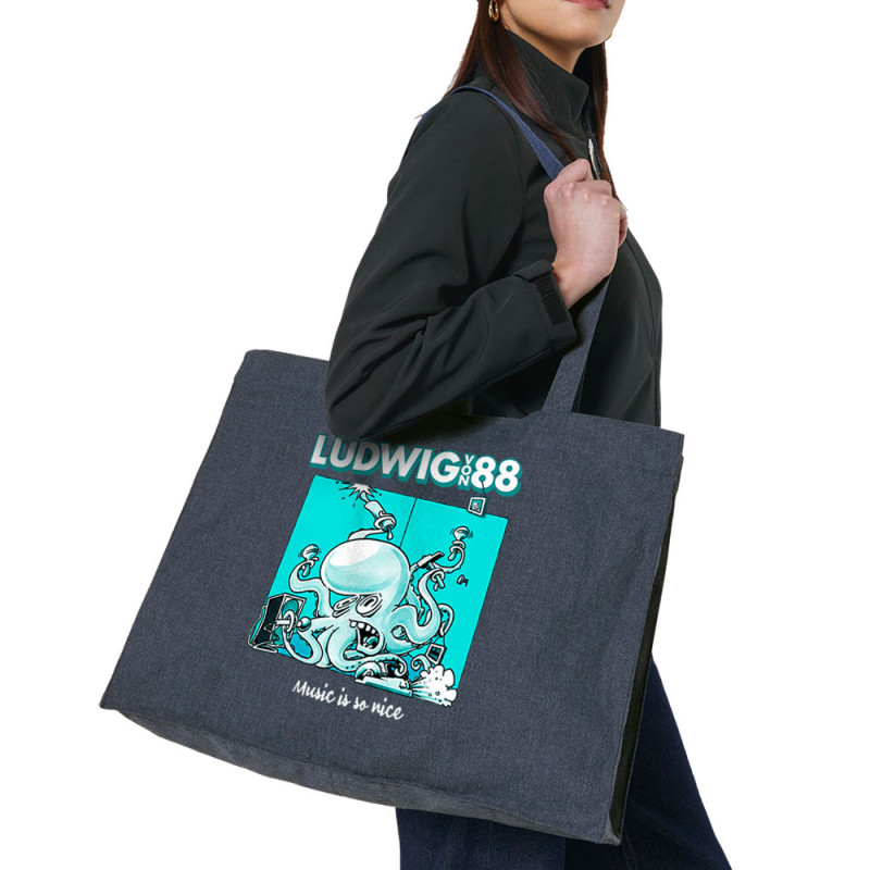Grand sac shopping en toile recyclé bleu nuit Voisin Voisine - Music is so nice (Ludwig Von 88,Rock & Punk)