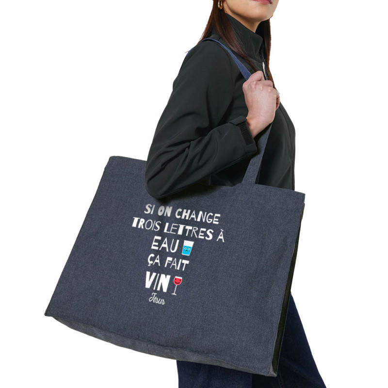 Grand sac shopping en toile recyclé bleu nuit Miracle (Andy,Alcool)
