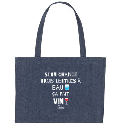 Grand sac shopping en toile recyclé bleu nuit Miracle (Andy,Alcool)