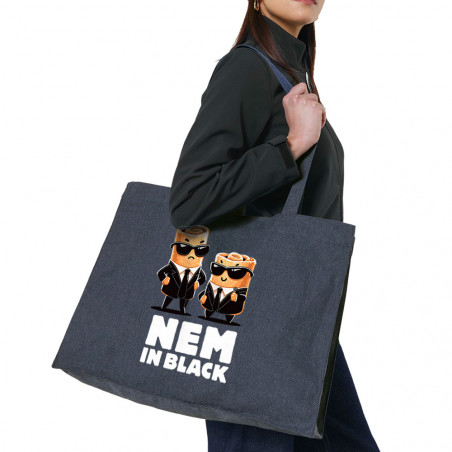 Grand sac shopping en toile recyclé bleu nuit Nem in black (Ted Boundy,Fruits & Légumes,Humour,Détournements)