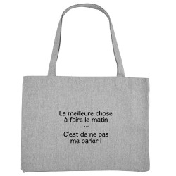 Grand sac shopping en toile recyclé gris chiné Ne pas me parler (Gondrax,Humour,Slogans Débiles)
