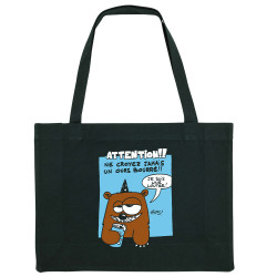 Grand sac shopping en toile recyclé noir Ne croyez jamais un ours bourré (Animaux)