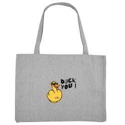 Grand sac shopping en toile recyclé gris chiné Duck You (Andy,Humour)