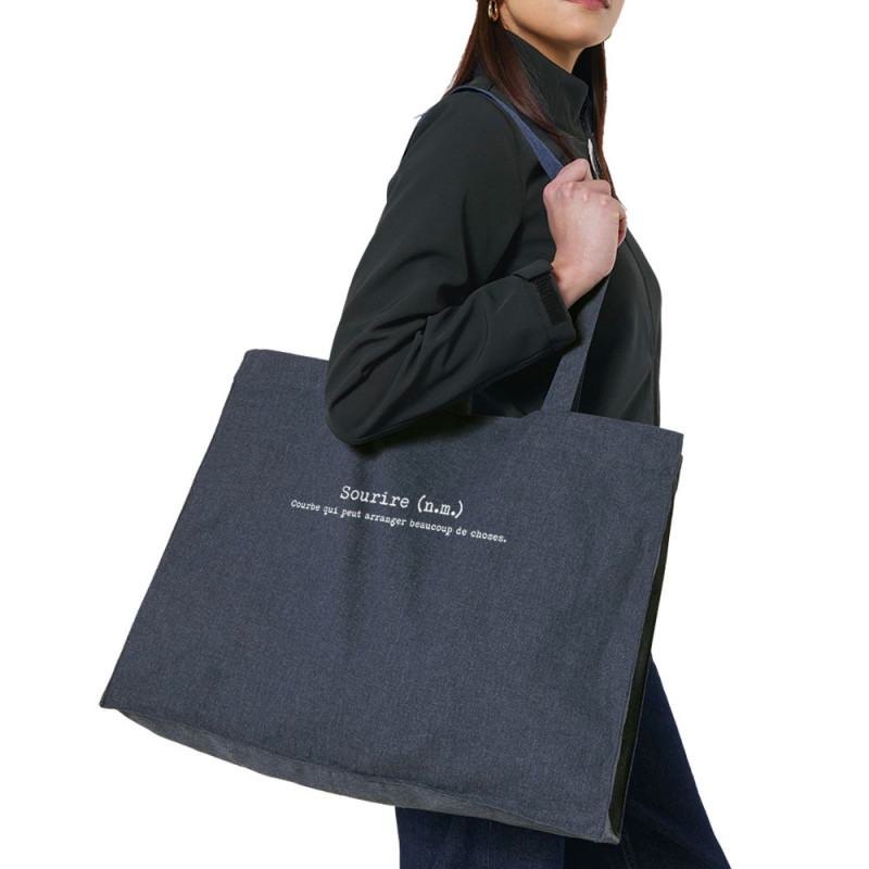 Grand sac shopping en toile recyclé bleu nuit Sourire définition (Gondrax,Humour,Slogans Débiles)