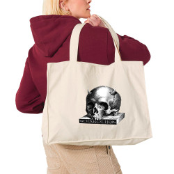 Grand sac shopping en toile recyclé naturel Skull with Horns (Diabolik,Têtes de morts)