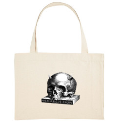 Grand sac shopping en toile recyclé naturel Skull with Horns (Diabolik,Têtes de morts)