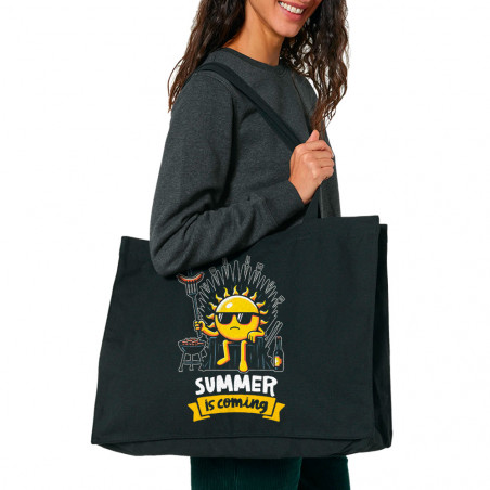 Grand sac shopping en toile recyclé noir Summer is coming (Ted Boundy,Fruits & Légumes,Détournements)