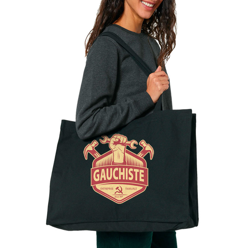 Grand sac shopping en toile recyclé noir Gauchiste entreprise familiale (Andy,Slogans Débiles)